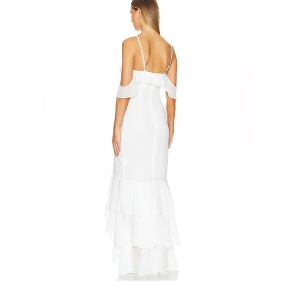 NWT More To Come Adriana Gown White chiffon maxi ruffle Revolve L - Picture 3 of 8